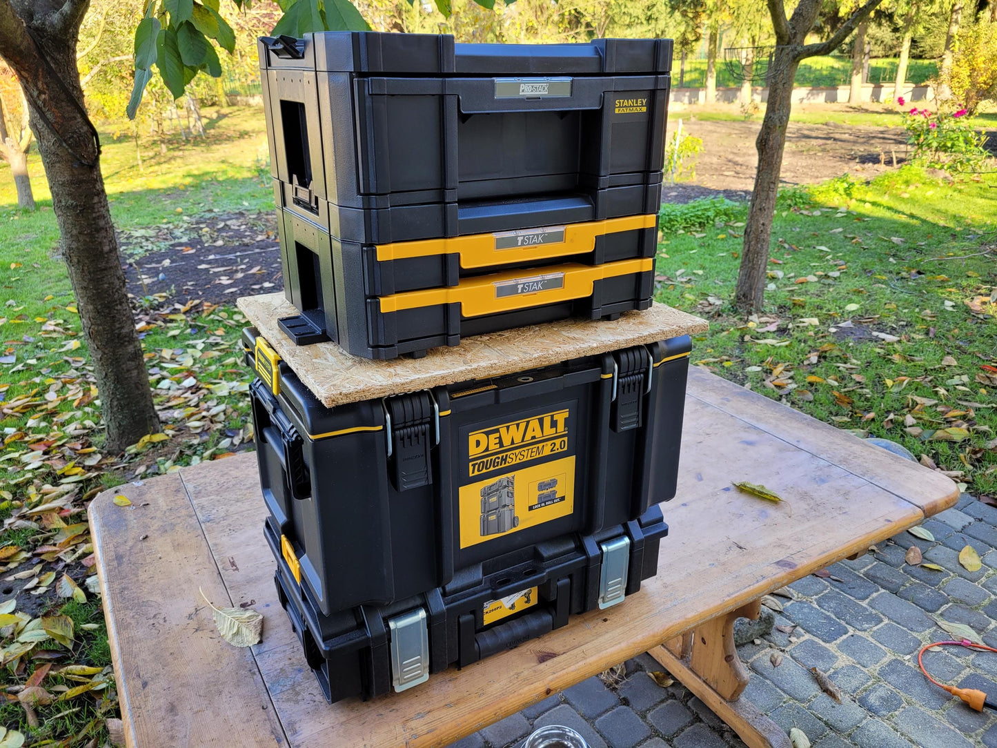 Dewalt Tstak and Stanley Fatmax to Dewalt toughsystem 2.0 adapter (separate top and bottom with Tstak and Fatmax on top)