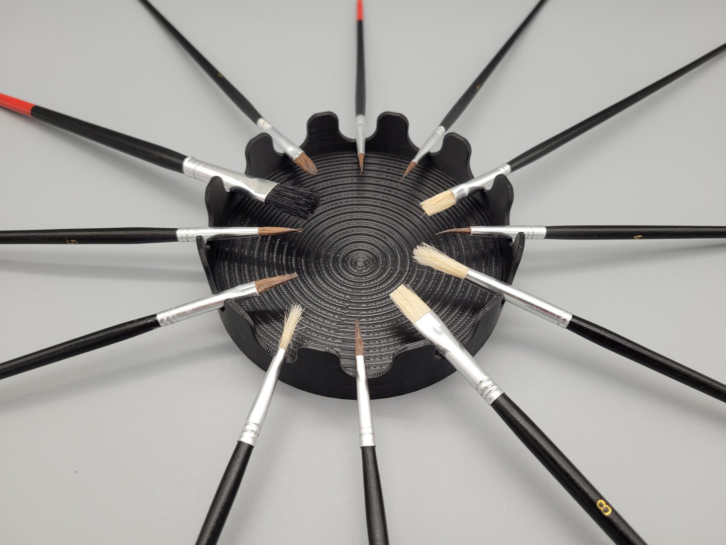 Black Round Paint Brush Tray – Holds 12 Small Brushes | 3D Printed Organizer with Conical Drip Tray for Artists & Hobbyists