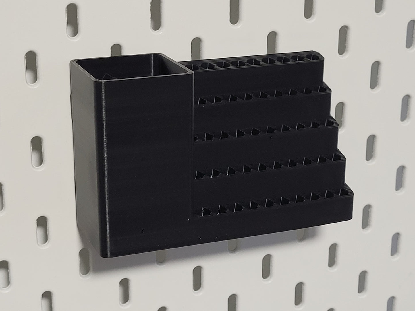 50-Hole Screwdriver Bit Organizer for IKEA Skadis – Hex 6.35mm Bit Holder with Mini Electric Driver Compartment