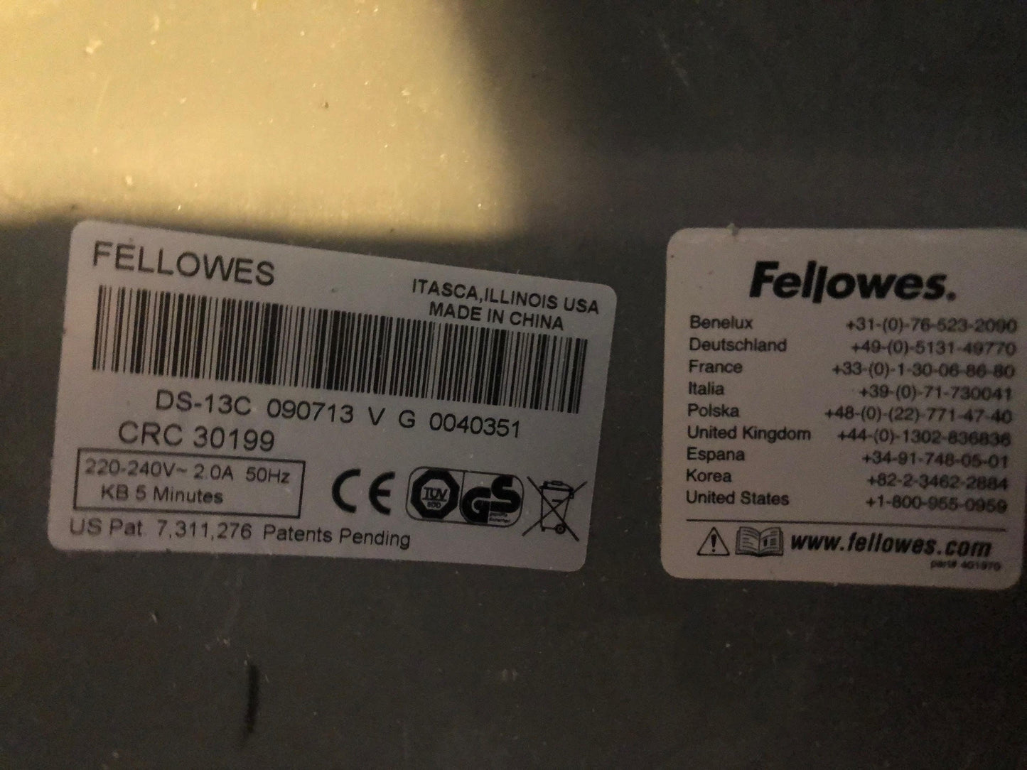 Fellowes crc 30199 DS-13C shredder gear