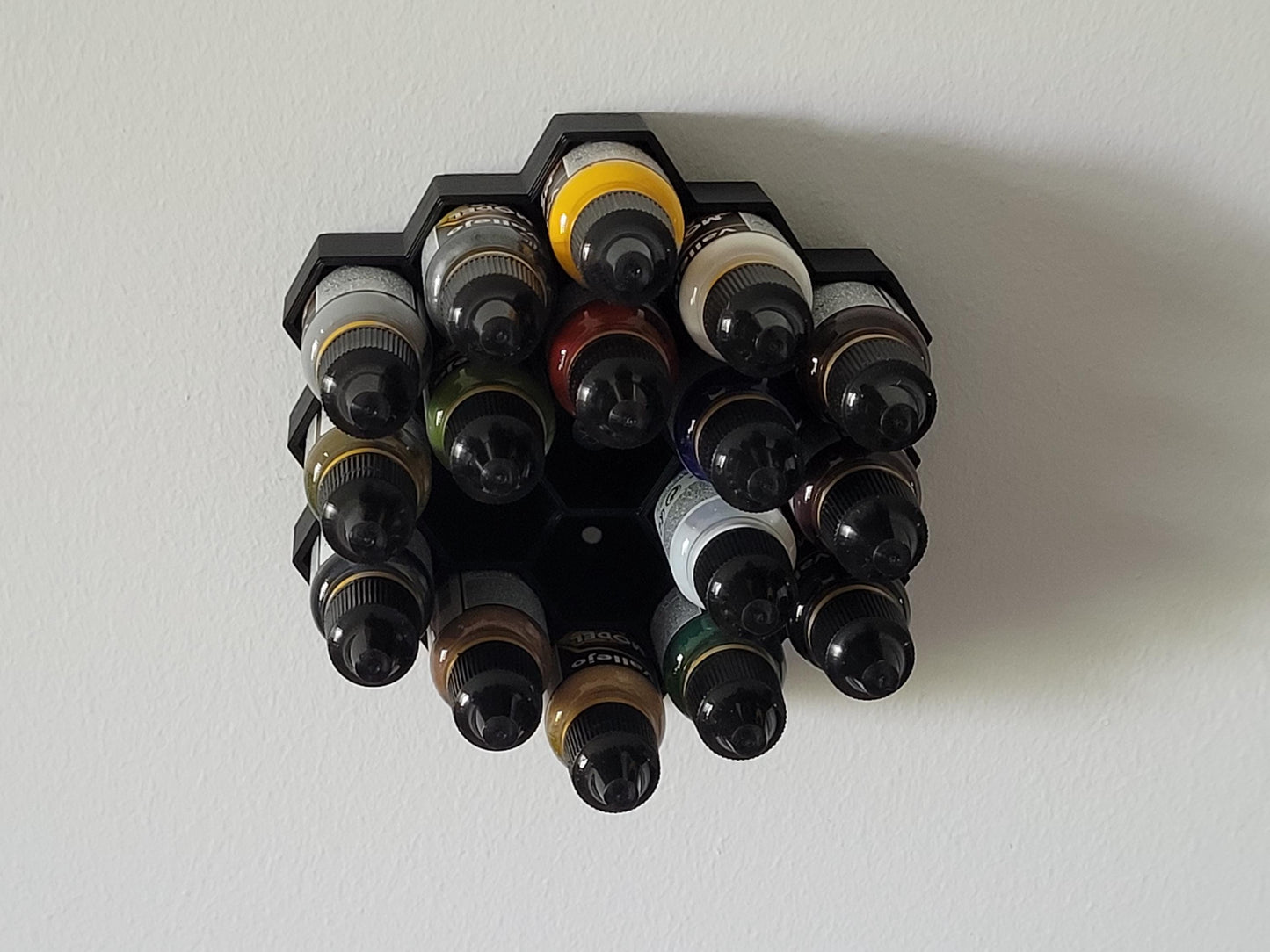 Hex Paint Tube Holder for walls – Fits 7 or 19 x 18ml Bottles | Vallejo Compatible Organizer for Hobby & Miniature Paints
