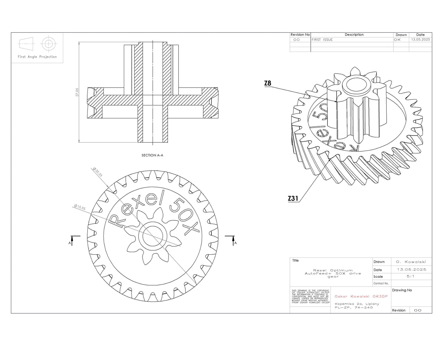 Rexel optimum autofeed+ 45x 50x shredder drive gear