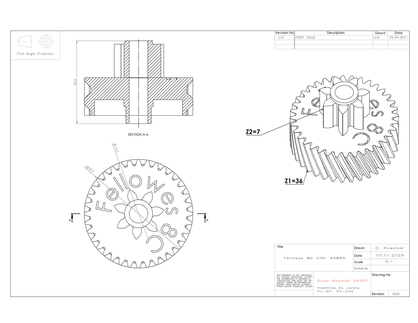 Fellowes FS-8C 8C CRC 46896 primary shredder gear