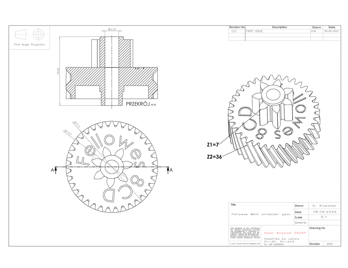 Zębatka do niszczarki papieru Fellowes 8CD