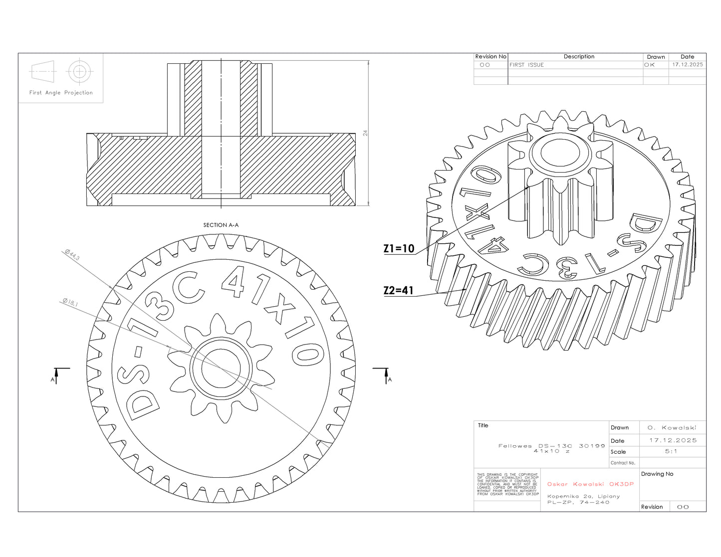 Zębatka do niszczarki papieru Fellowes crc 30199 DS-13C