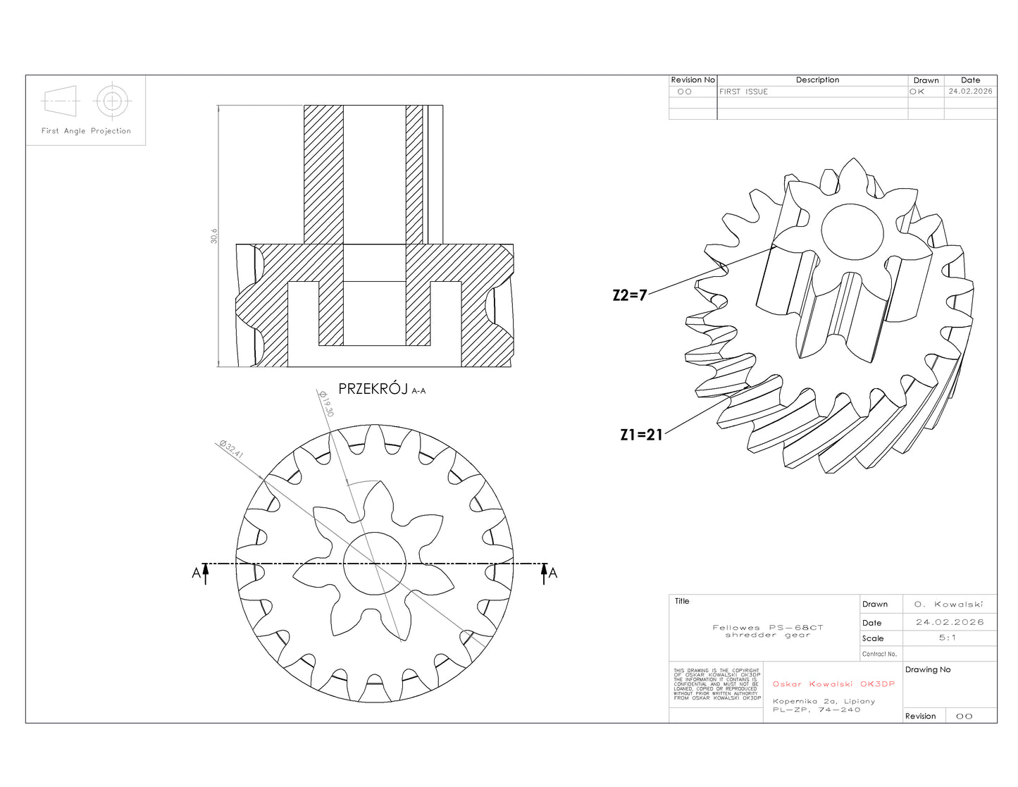 Zębatka do niszczarki papieru Fellowes PS-68CT PS-67Cs PS-65C