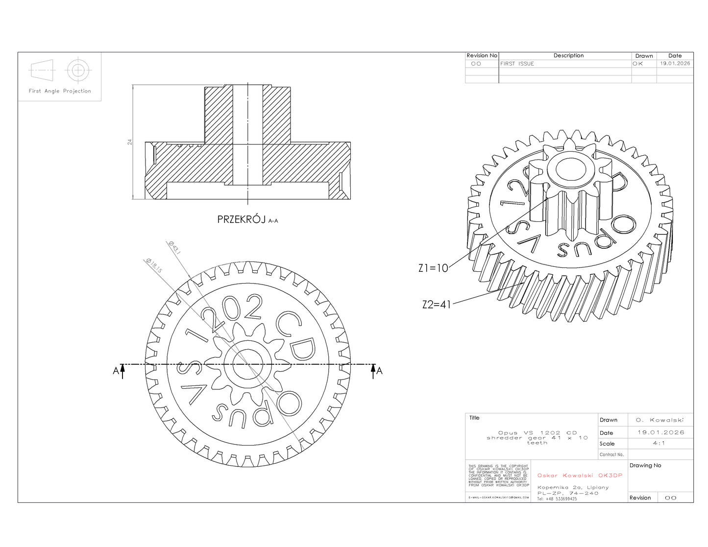 Opus VS 1202 CD Shredder Gear Replacement – Precision Fit Drive Gear