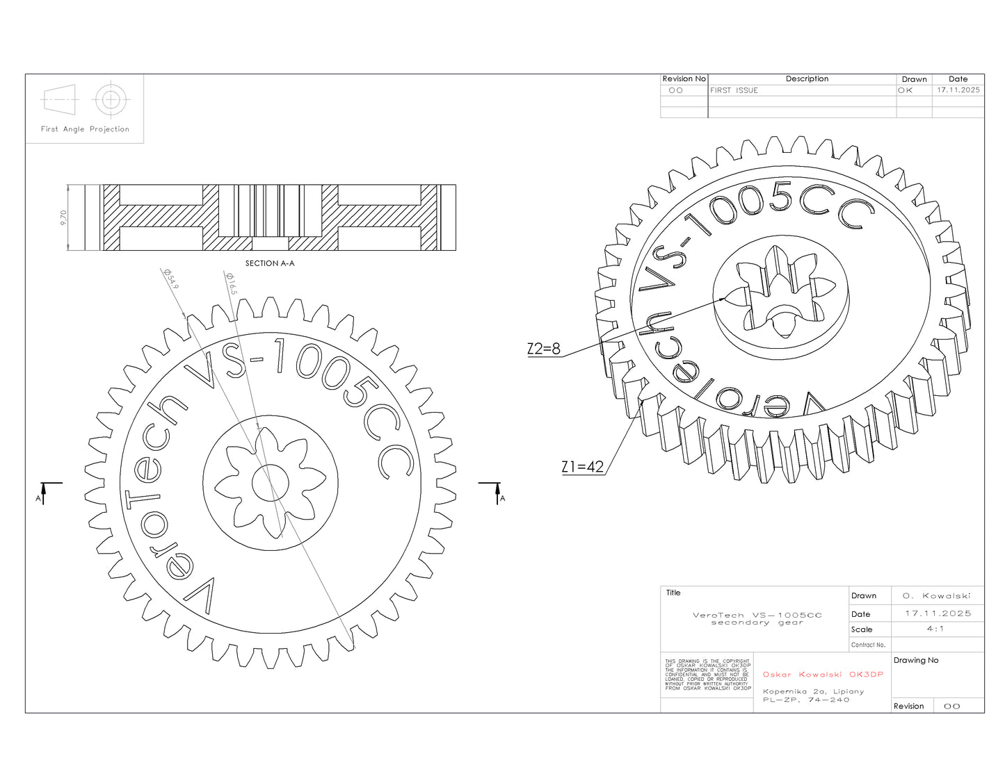 Engrenage de broyeur Olympia ECS 71 avec douille d'engrenage en métal
