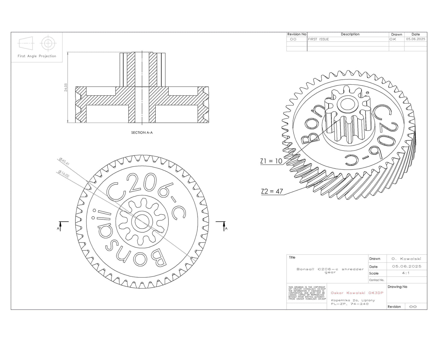 Bonsaii C206-C shredder gear