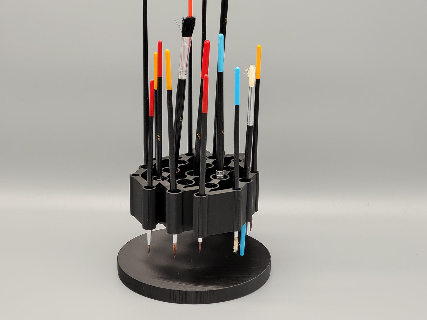 Slim Paint Brush Holder with Tray – 16 Slot Honeycomb Organizer