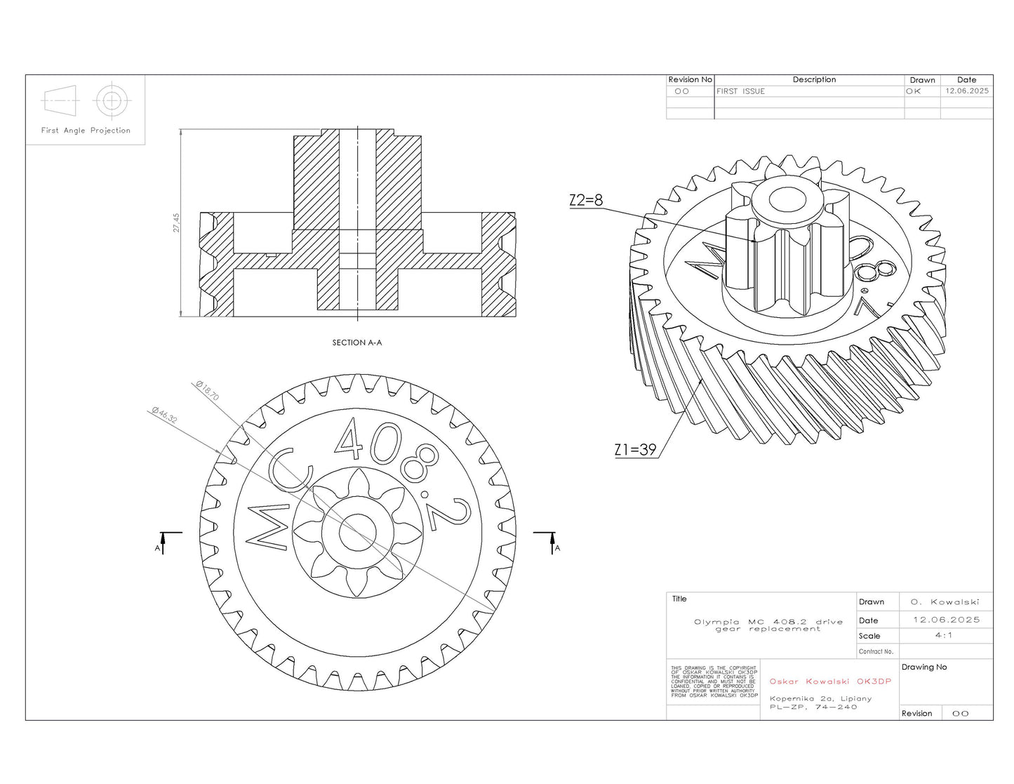 Olympia MC 408.2 shredder drive gear replacement