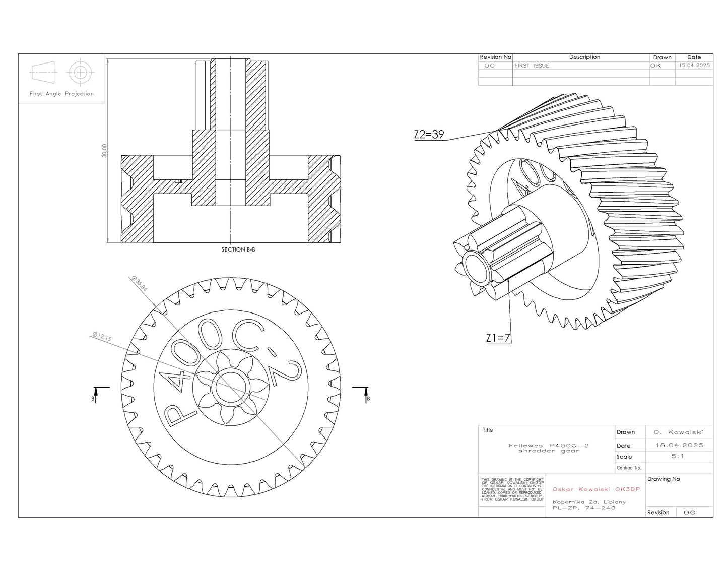 Fellowes P400C-2 shredder gear